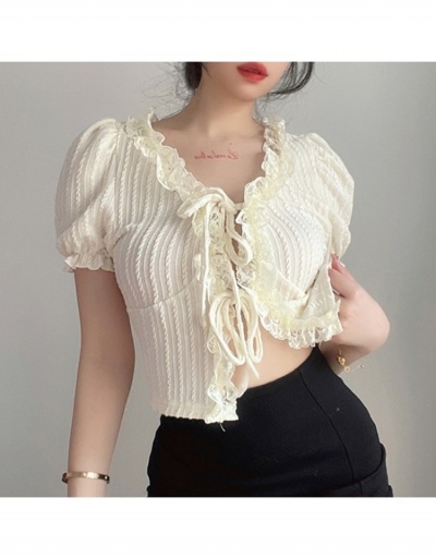 Ladies Tie Wrap Puff Sleeve Tops Short Sleeve V Neck #795379 $22.68 USD, Wholesale Fashion Blouses