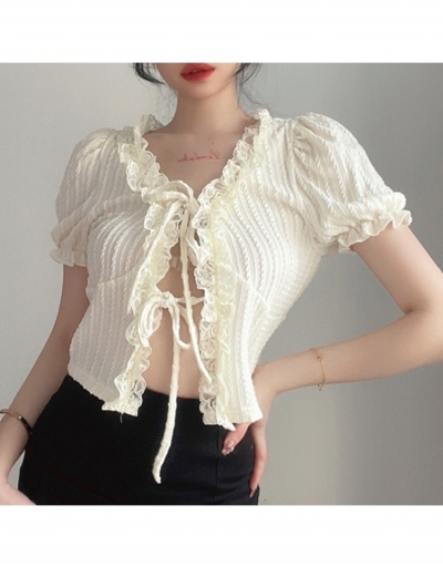 Replica Ladies Tie Wrap Puff Sleeve Tops Short Sleeve V Neck #795379 $22.68 USD for Wholesale