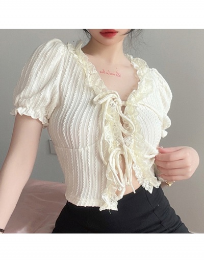 Replica Ladies Tie Wrap Puff Sleeve Tops Short Sleeve V Neck #795379 $22.68 USD for Wholesale