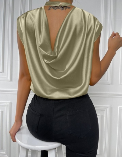 Replica  Sleeveless Pure Color Mock Neck Ladies Blouse Sleeveless Mock Neck #795380 $15.79 USD for Wholesale