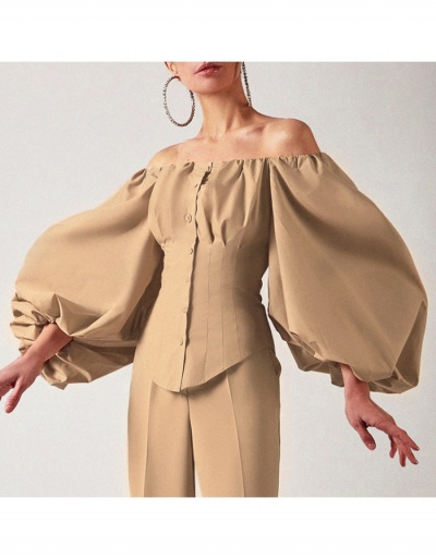 Replica   Fashion Pure Color Off Shoulder Puff Sleeve Blouse Long Sleeve Boat Neck #795381 $30.50 USD for Wholesale