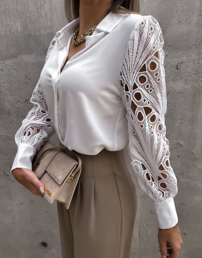 Replica Spring Fashion Solid Lace Long Sleeve Blouse Long Sleeve Turndown Collar #795382 $19.87 USD for Wholesale