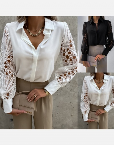 Replica Spring Fashion Solid Lace Long Sleeve Blouse Long Sleeve Turndown Collar #795382 $19.87 USD for Wholesale