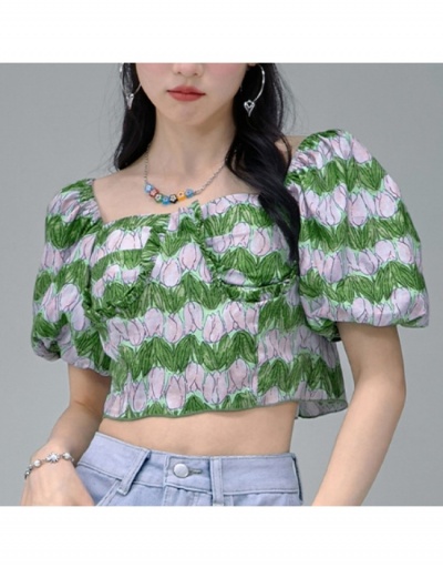  Puff Sleeve Summer Short Sleeve Top Short Sleeve Square Neck #795390 $54.01 USD, Wholesale Fashion Blouses