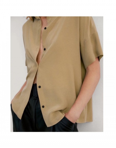 Urban Casual Solid Color Short Sleeve Blouses Short Sleeve Turndown Collar #795391 $36.99 USD, Wholesale Fashion Blouses