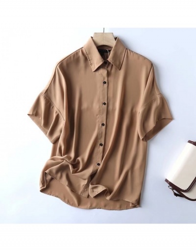 Replica Urban Casual Solid Color Short Sleeve Blouses Short Sleeve Turndown Collar #795391 $36.99 USD for Wholesale