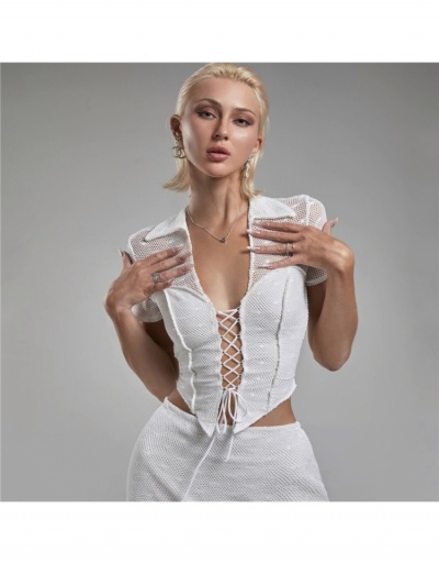 Replica  Summer Gauze See Through Hollowed Out Women's Top Short Sleeve V Neck #795394 $15.68 USD for Wholesale