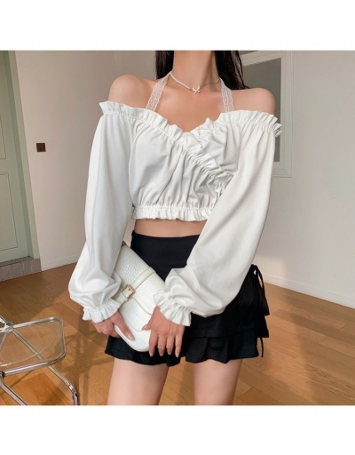 Trendy White Halter Cold Shoulder Puff Sleeve Top Long Sleeve Halter #795395 $23.20 USD, Wholesale Fashion Blouses