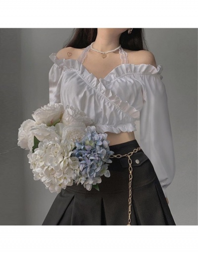 Replica Trendy White Halter Cold Shoulder Puff Sleeve Top Long Sleeve Halter #795395 $23.20 USD for Wholesale