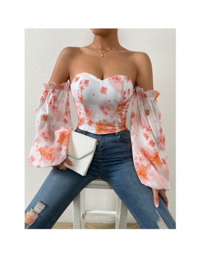  Summer Printed Off Shoulder Puff Sleeve Top Long Sleeve Sweetheart Neck #795397 $21.84 USD, Wholesale Fashion Blouses