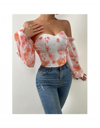 Replica  Summer Printed Off Shoulder Puff Sleeve Top Long Sleeve Sweetheart Neck #795397 $21.84 USD for Wholesale