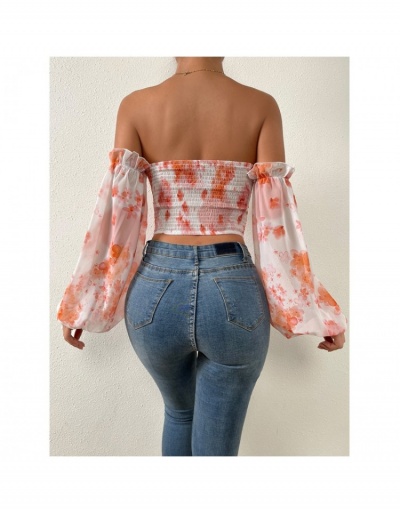 Replica  Summer Printed Off Shoulder Puff Sleeve Top Long Sleeve Sweetheart Neck #795397 $21.84 USD for Wholesale