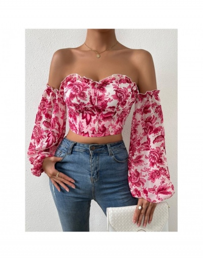 Sexy Off Shoulder Printing Puff Sleeve Top Long Sleeve Sweetheart Neck #795398 $20.60 USD, Wholesale Fashion Blouses