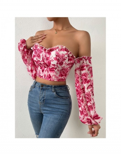 Replica Sexy Off Shoulder Printing Puff Sleeve Top Long Sleeve Sweetheart Neck #795398 $20.60 USD for Wholesale