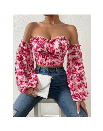 Replica Sexy Off Shoulder Printing Puff Sleeve Top Long Sleeve Sweetheart Neck #795398 $20.60 USD for Wholesale