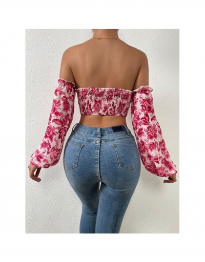 Replica Sexy Off Shoulder Printing Puff Sleeve Top Long Sleeve Sweetheart Neck #795398 $20.60 USD for Wholesale