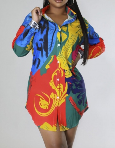  Contrast Color Printing Blouse For Women Long Sleeve Turndown Collar #795400 $24.80 USD, Wholesale Fashion Blouses