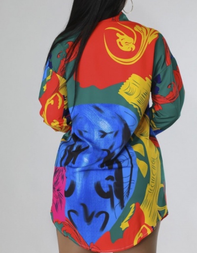 Replica  Contrast Color Printing Blouse For Women Long Sleeve Turndown Collar #795400 $24.80 USD for Wholesale