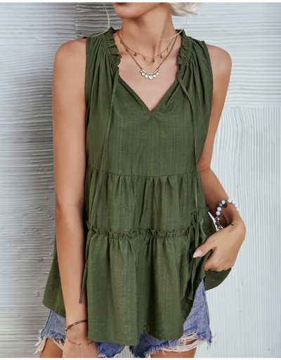 Casual Ruffles Solid Sleeveless Tops For Women Sleeveless V Neck #795406 $24.89 USD, Wholesale Fashion Blouses