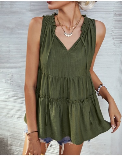 Replica Casual Ruffles Solid Sleeveless Tops For Women Sleeveless V Neck #795406 $24.89 USD for Wholesale