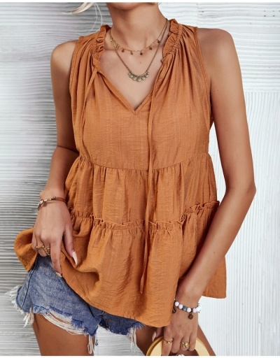 Replica Casual Ruffles Solid Sleeveless Tops For Women Sleeveless V Neck #795406 $24.89 USD for Wholesale