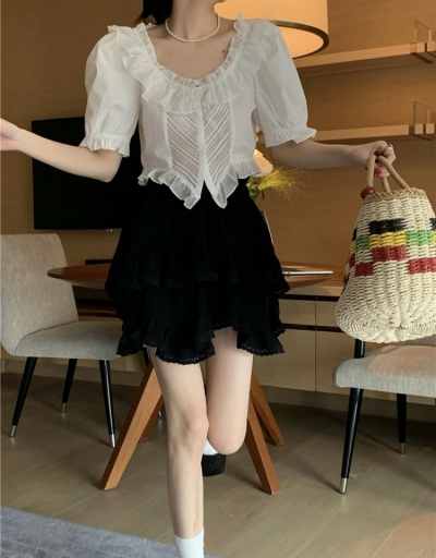 Replica  Puff Sleeve Pure Color Women's Blouse Short Sleeve Crew Neck #795408 $37.63 USD for Wholesale