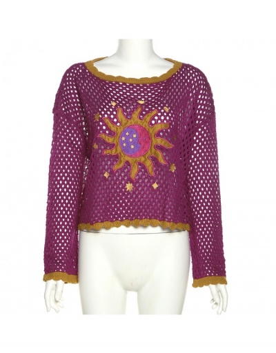 Replica Fall Embroidery Pattern Hollow Out Pullover Tops Long Sleeve Crew Neck #795413 $36.80 USD for Wholesale