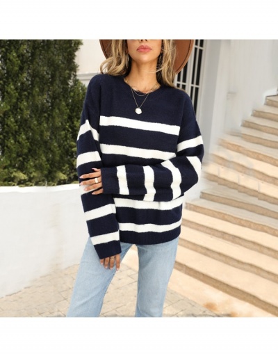  Loose Striped Knitting Women's Pullover Long Sleeve Crew Neck #795416 $33.03 USD, Wholesale Fashion Sweaters &amp; Cardigans