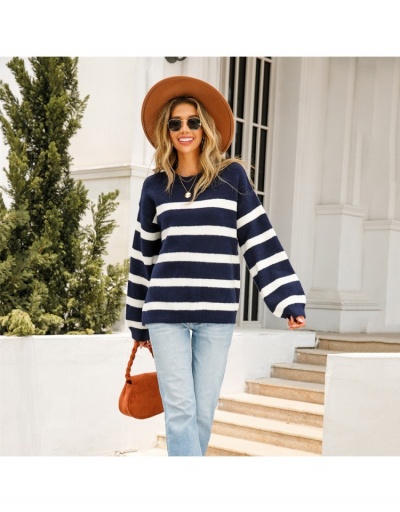 Replica  Loose Striped Knitting Women's Pullover Long Sleeve Crew Neck #795416 $33.03 USD for Wholesale