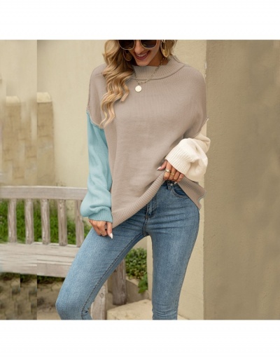 Replica Casual Contrast Color Knitting Women's Crew Neck Pullover Long Sleeve Crew Neck #795419 $34.94 USD for Wholesale