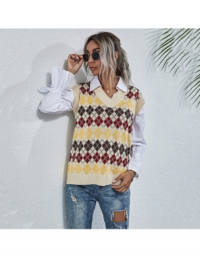  Autumn V-Neck Rhombus Lattice Pullover Sweater Sleeveless V Neck #795426 $25.76 USD, Wholesale Fashion Sweaters &amp; Cardigans