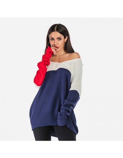 Replica Women Fashion Contrast Color Sweaters Long Sleeve Scoop Neck #795430 $31.93 USD for Wholesale