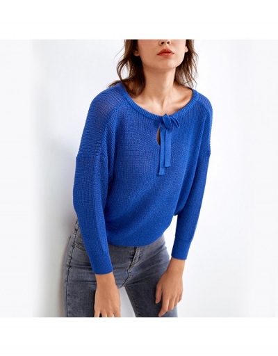 Loose Fall Solid Pullover Tops For Women Long Sleeve Tie Neck #795431 $35.69 USD, Wholesale Fashion Sweaters &amp; Cardigans