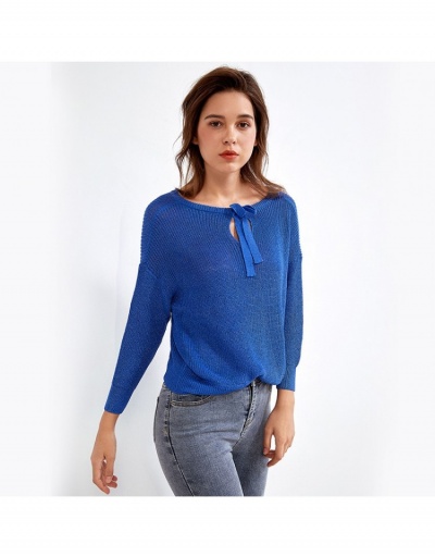 Replica Loose Fall Solid Pullover Tops For Women Long Sleeve Tie Neck #795431 $35.69 USD for Wholesale