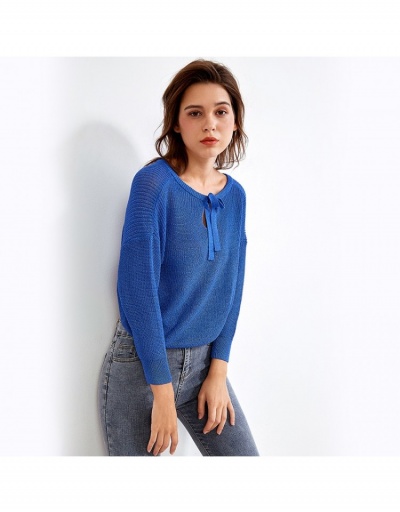 Replica Loose Fall Solid Pullover Tops For Women Long Sleeve Tie Neck #795431 $35.69 USD for Wholesale