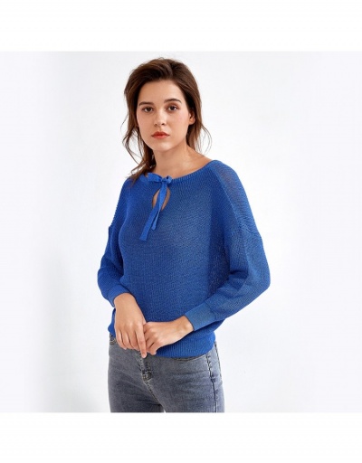 Replica Loose Fall Solid Pullover Tops For Women Long Sleeve Tie Neck #795431 $35.69 USD for Wholesale