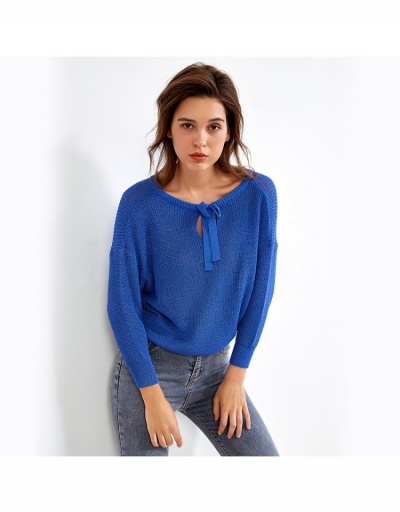 Replica Loose Fall Solid Pullover Tops For Women Long Sleeve Tie Neck #795431 $35.69 USD for Wholesale