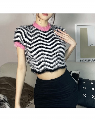 Replica Ladies Round Neck Striped Short Sleeve Pullover Tops Short Sleeve O Neck #795436 $28.11 USD for Wholesale