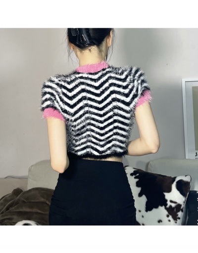 Replica Ladies Round Neck Striped Short Sleeve Pullover Tops Short Sleeve O Neck #795436 $28.11 USD for Wholesale