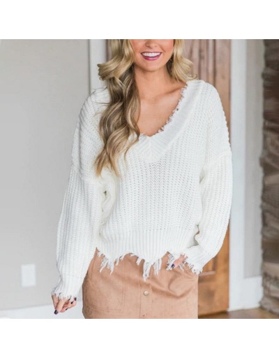 Fall Casual V Neck Tassel Pullover Sweater For Women Long Sleeve V Neck #795437 $24.21 USD, Wholesale Fashion Sweaters &amp; Cardigans