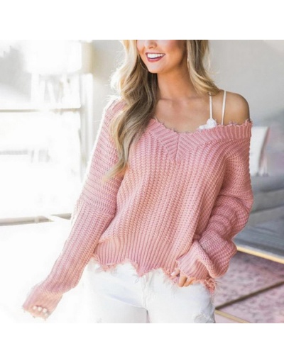 Replica Fall Casual V Neck Tassel Pullover Sweater For Women Long Sleeve V Neck #795437 $24.21 USD for Wholesale