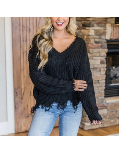 Replica Fall Casual V Neck Tassel Pullover Sweater For Women Long Sleeve V Neck #795437 $24.21 USD for Wholesale