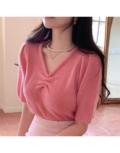 Cozy Solid V Neck Short Sleeve Ladies Sweaters Long Sleeve V Neck #795439 $43.09 USD, Wholesale Fashion Sweaters &amp; Cardigans