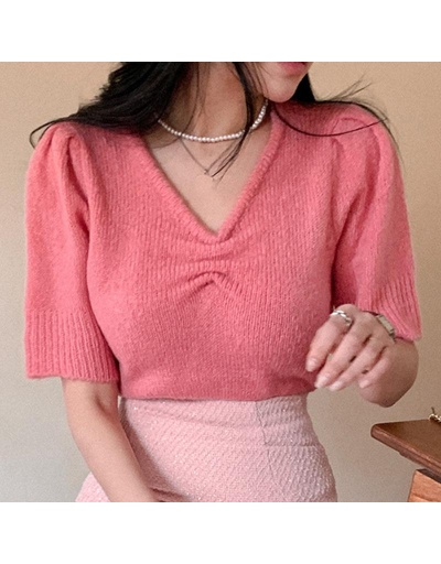 Replica Cozy Solid V Neck Short Sleeve Ladies Sweaters Long Sleeve V Neck #795439 $43.09 USD for Wholesale