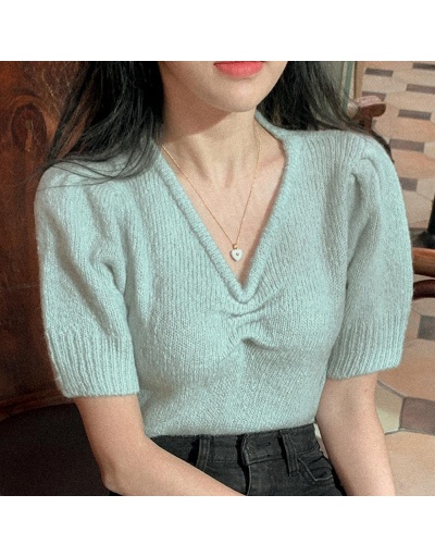 Replica Cozy Solid V Neck Short Sleeve Ladies Sweaters Long Sleeve V Neck #795439 $43.09 USD for Wholesale