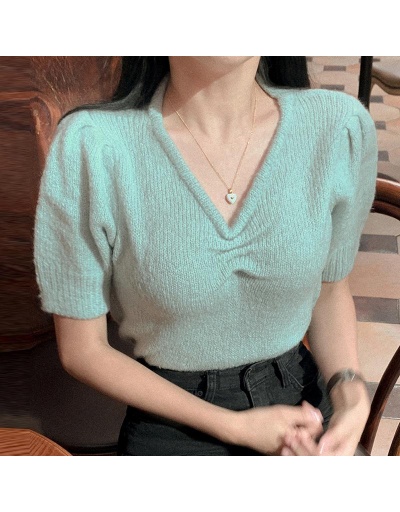 Replica Cozy Solid V Neck Short Sleeve Ladies Sweaters Long Sleeve V Neck #795439 $43.09 USD for Wholesale