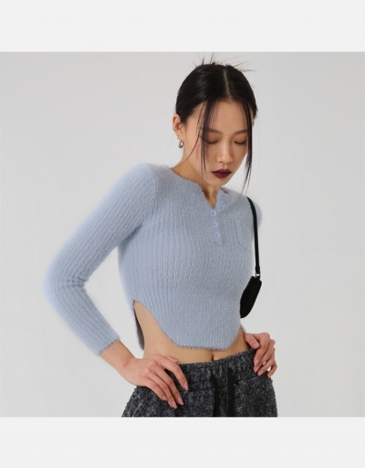 Replica   Fashion Solid Irregular Villus Long Sleeve Sweater Long Sleeve V Neck #795440 $30.35 USD for Wholesale