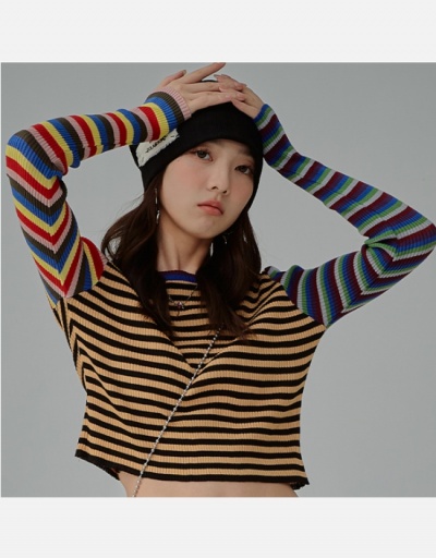 Replica Striped  Fall Long Sleeve Cropped Tops For Women Long Sleeve Crew Neck #795442 $23.85 USD for Wholesale