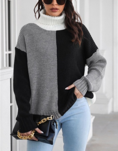 Turtle Neck Contrast Color Long Sleeve Sweater Long Sleeve Turtle/High Neck #795444 $28.53 USD, Wholesale Fashion Sweaters &amp; Cardigans