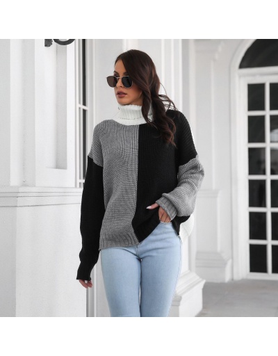 Replica Turtle Neck Contrast Color Long Sleeve Sweater Long Sleeve Turtle/High Neck #795444 $28.53 USD for Wholesale